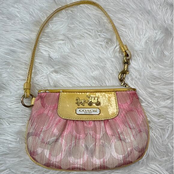 COACH Signature Pink Yellow Wristlet - Picture 1 of 7